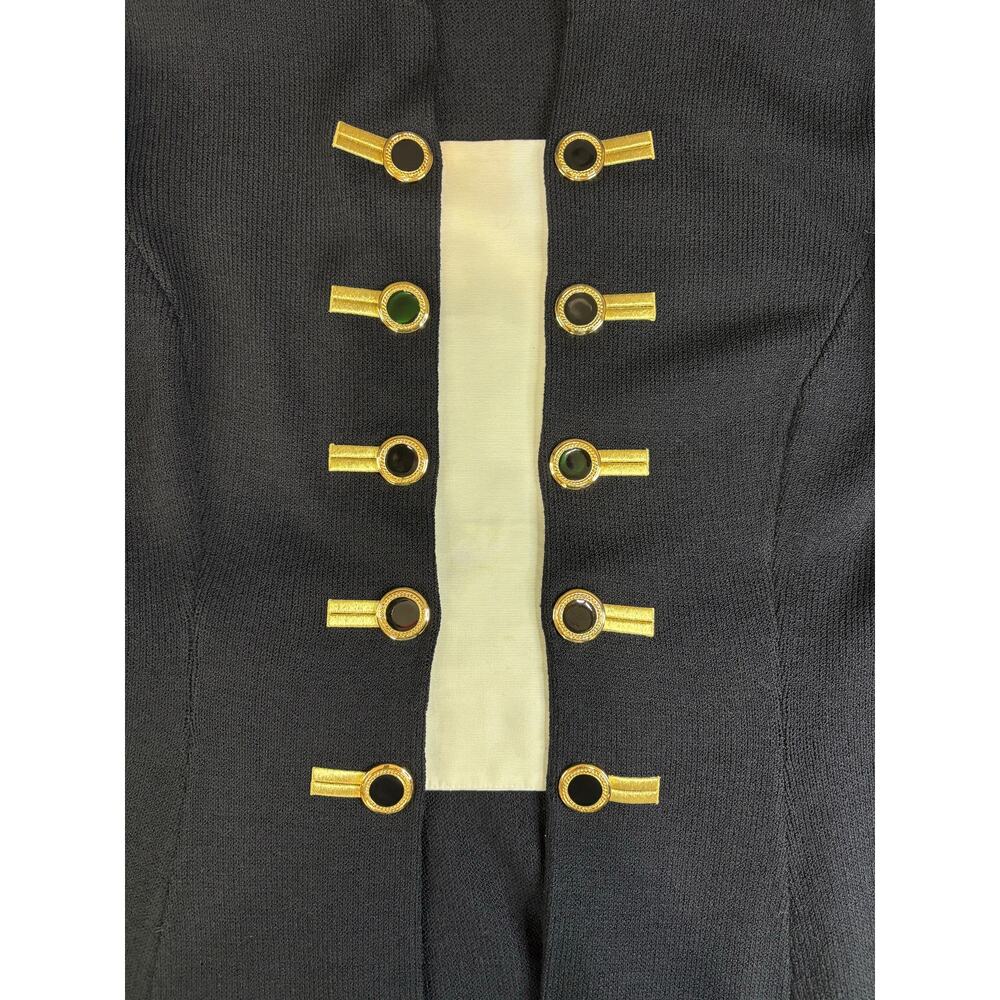 Rare St John Collection Marie Gray 2 pc Knit Suit Jacket Skirt Sz 14 Black Gold - Picture 2 of 13